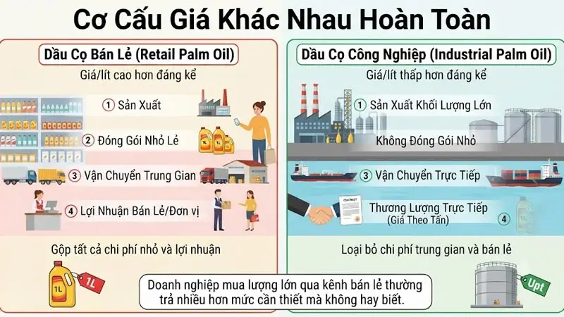 Cơ Cấu Giá Khác Nhau Hoàn Toàn Giữa Dầu Cọ Công Nghiệp Và Dầu Cọ Bán Lẻ